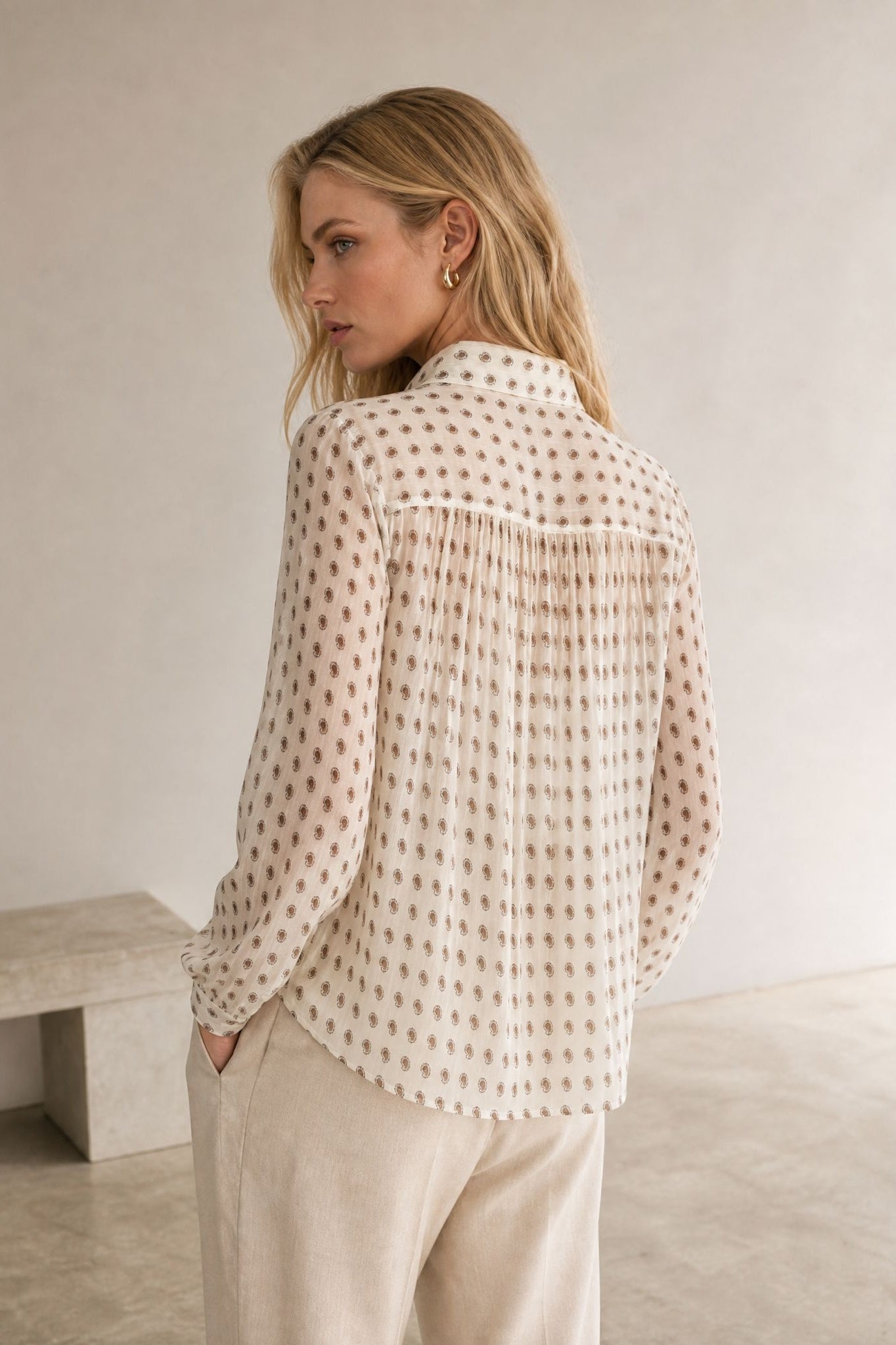 Blouse en voile imprimé cachemire à liens