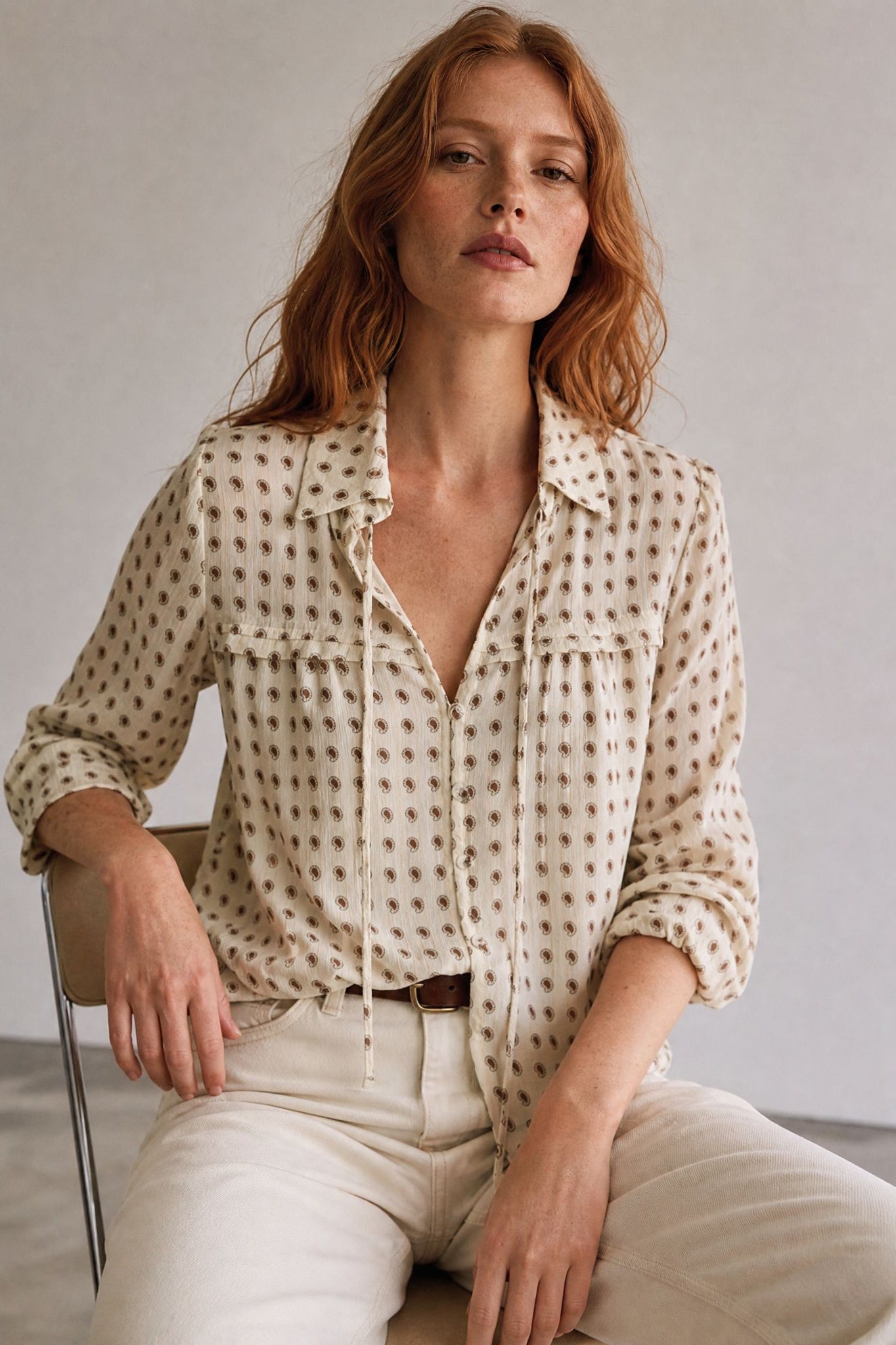 Blouse en voile imprimé cachemire à liens