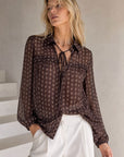 Blouse en voile imprimé cachemire à liens