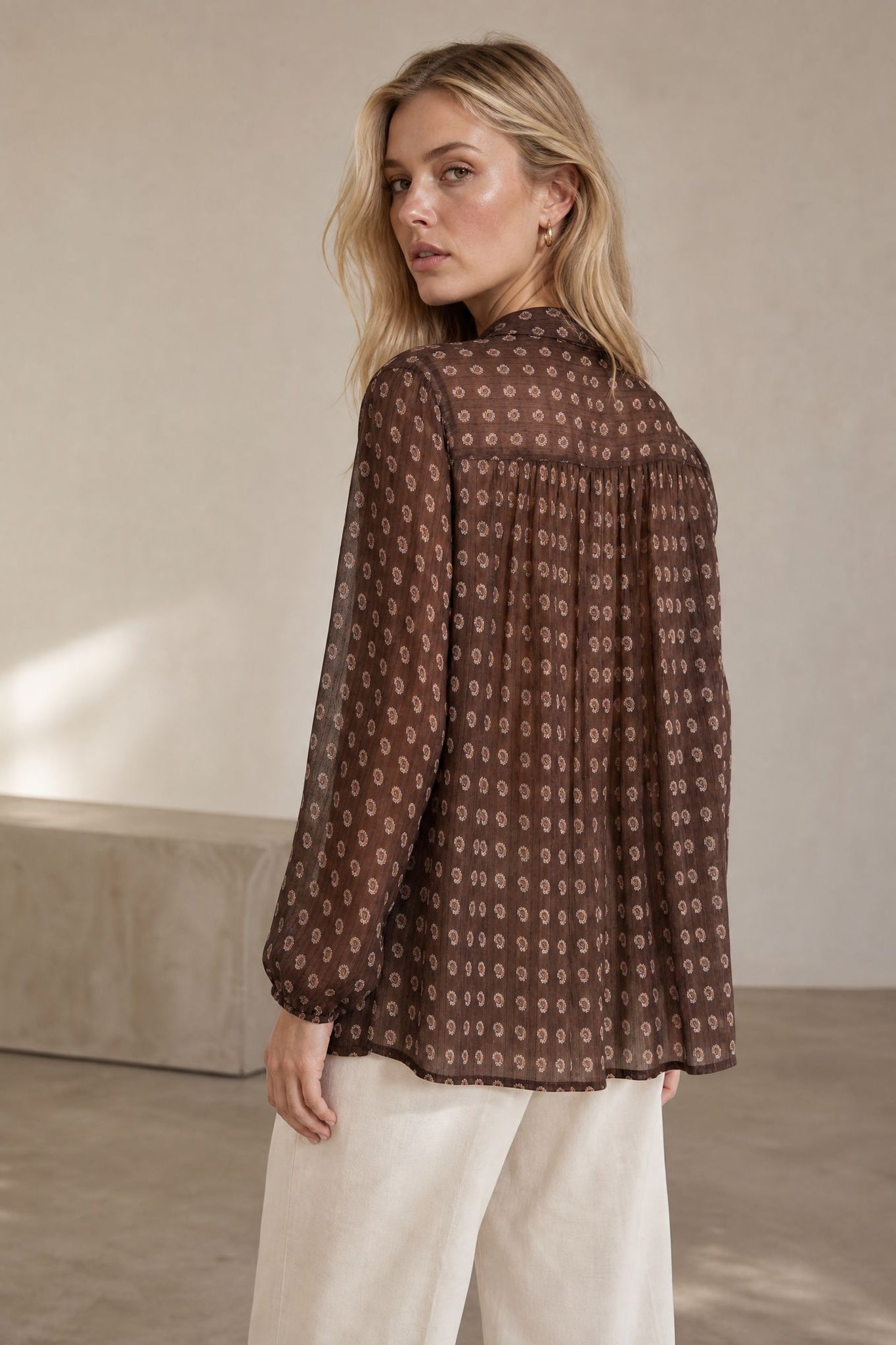 Blouse en voile imprimé cachemire à liens