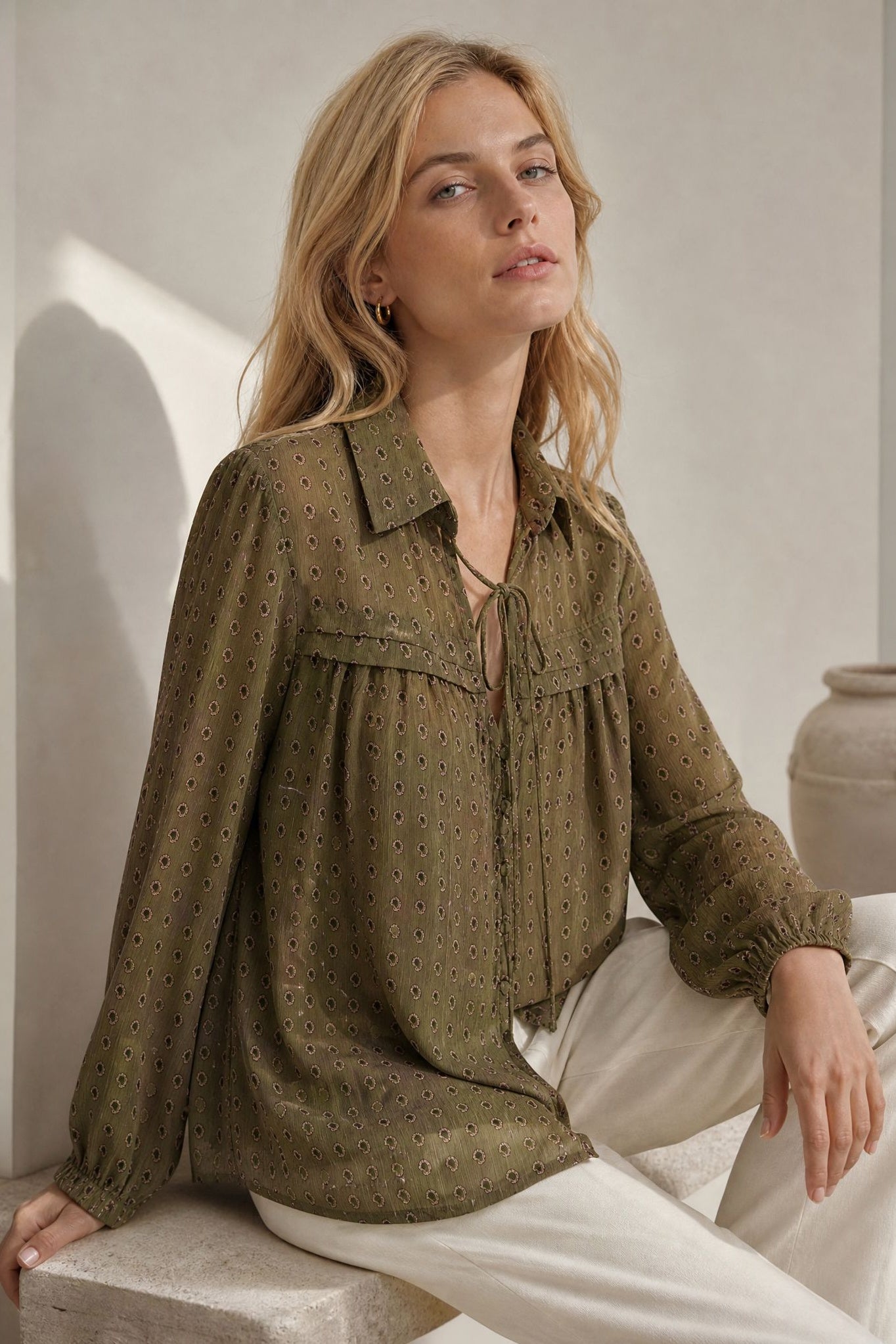Blouse en voile imprimé cachemire à liens