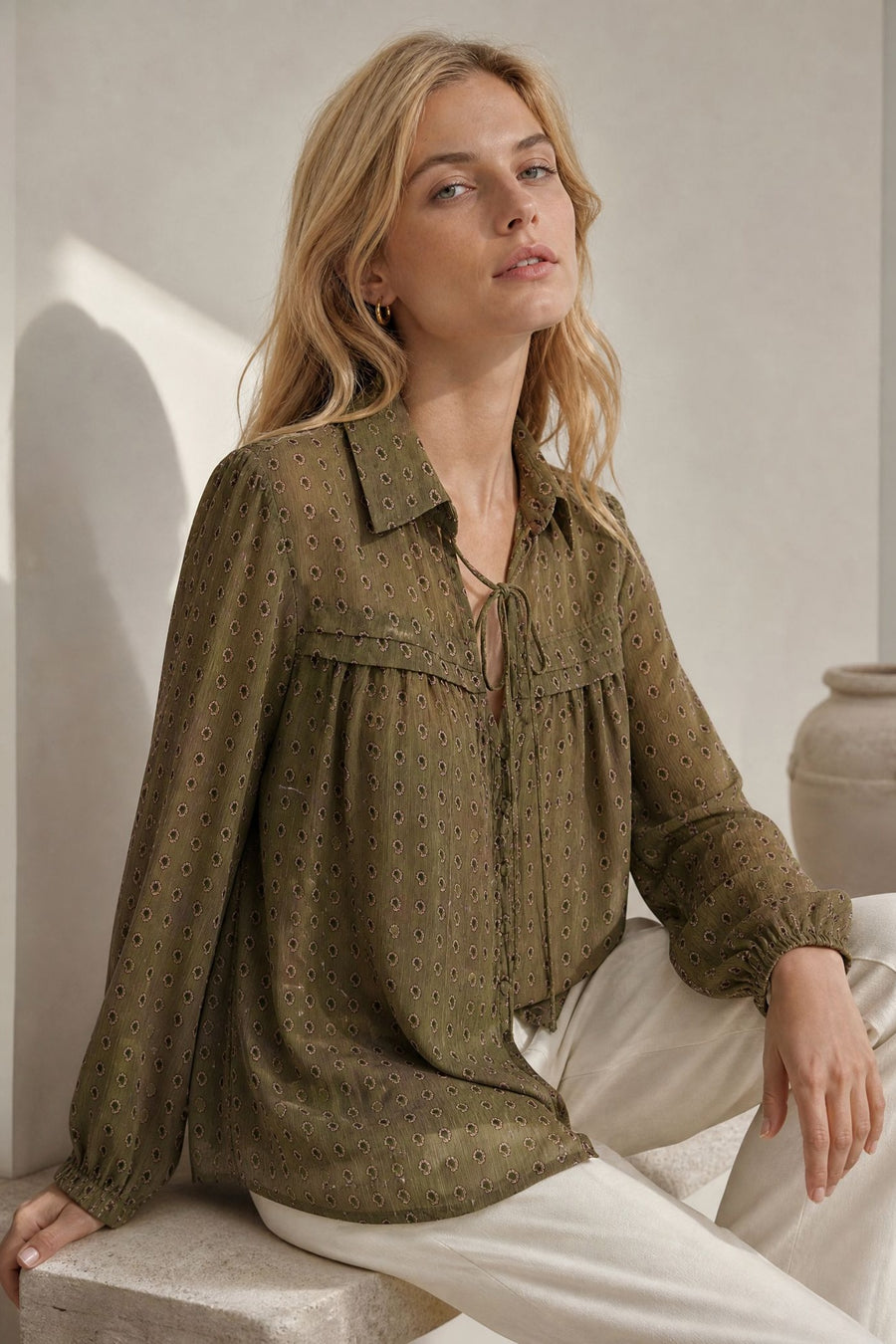 Blouse en voile imprimé cachemire à liens