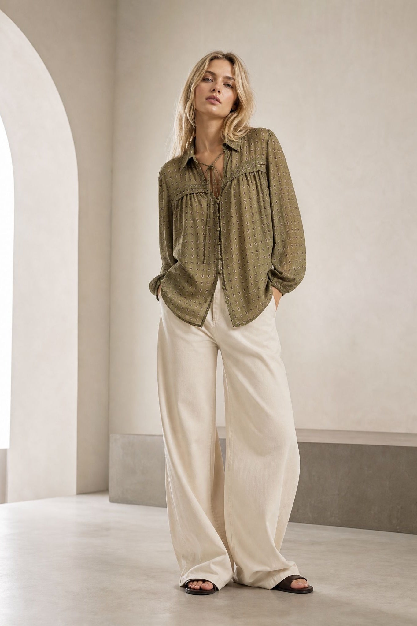 Blouse en voile imprimé cachemire à liens