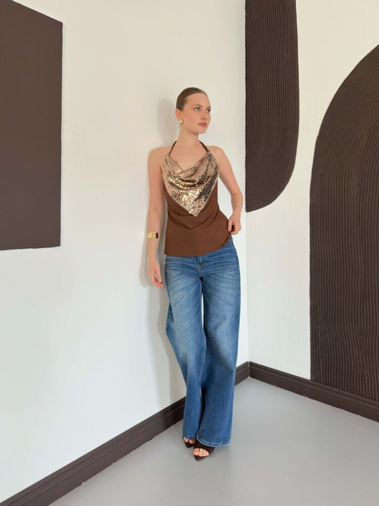 top13879 blouse a bretelles a sequins marron cuivre image 2
