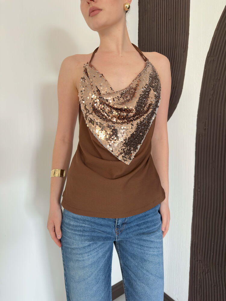 top13879 blouse a bretelles a sequins marron cuivre image 4