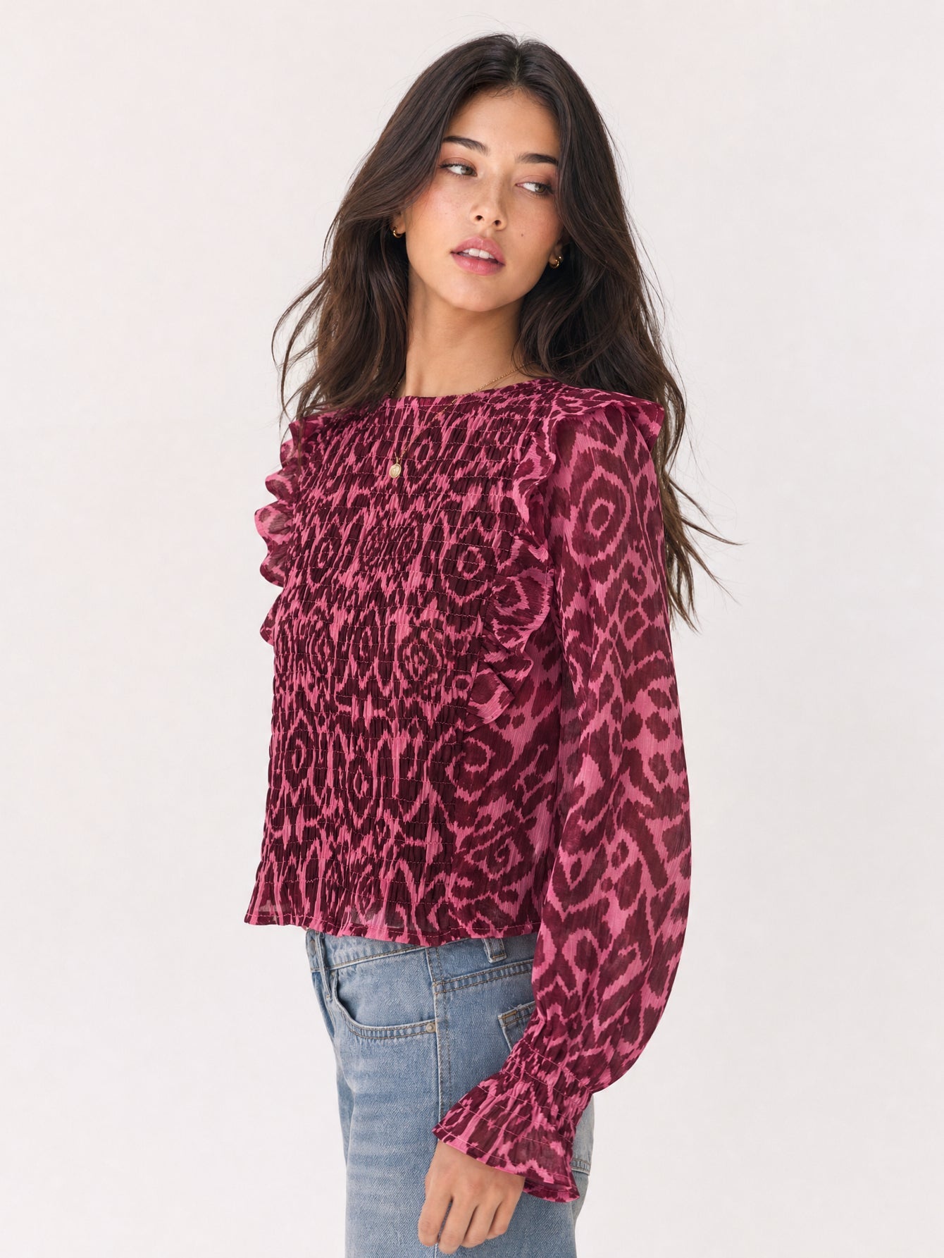 blouse ikat volantée bordeaux profil