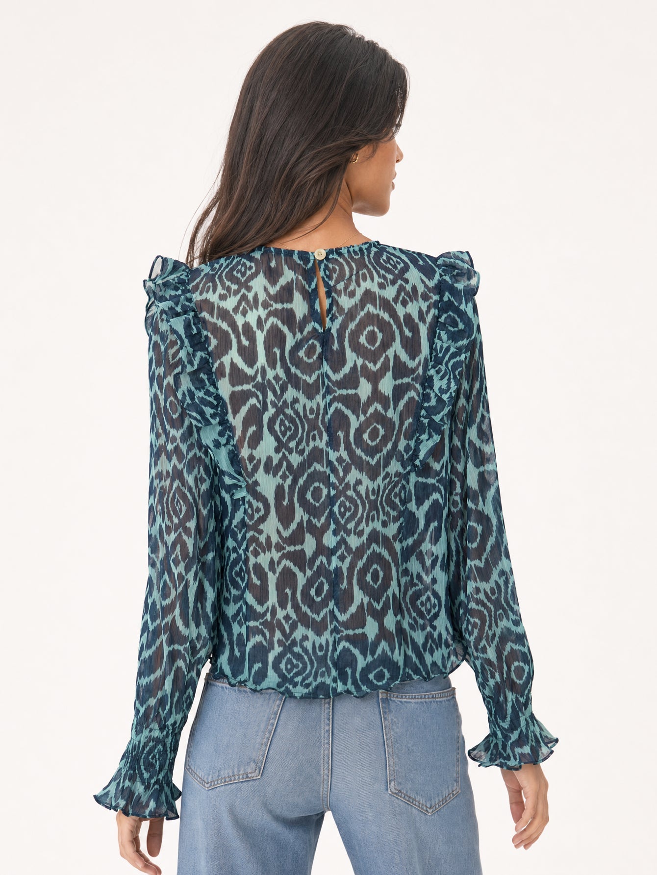 blouse ikat volantée bleu nuit dos