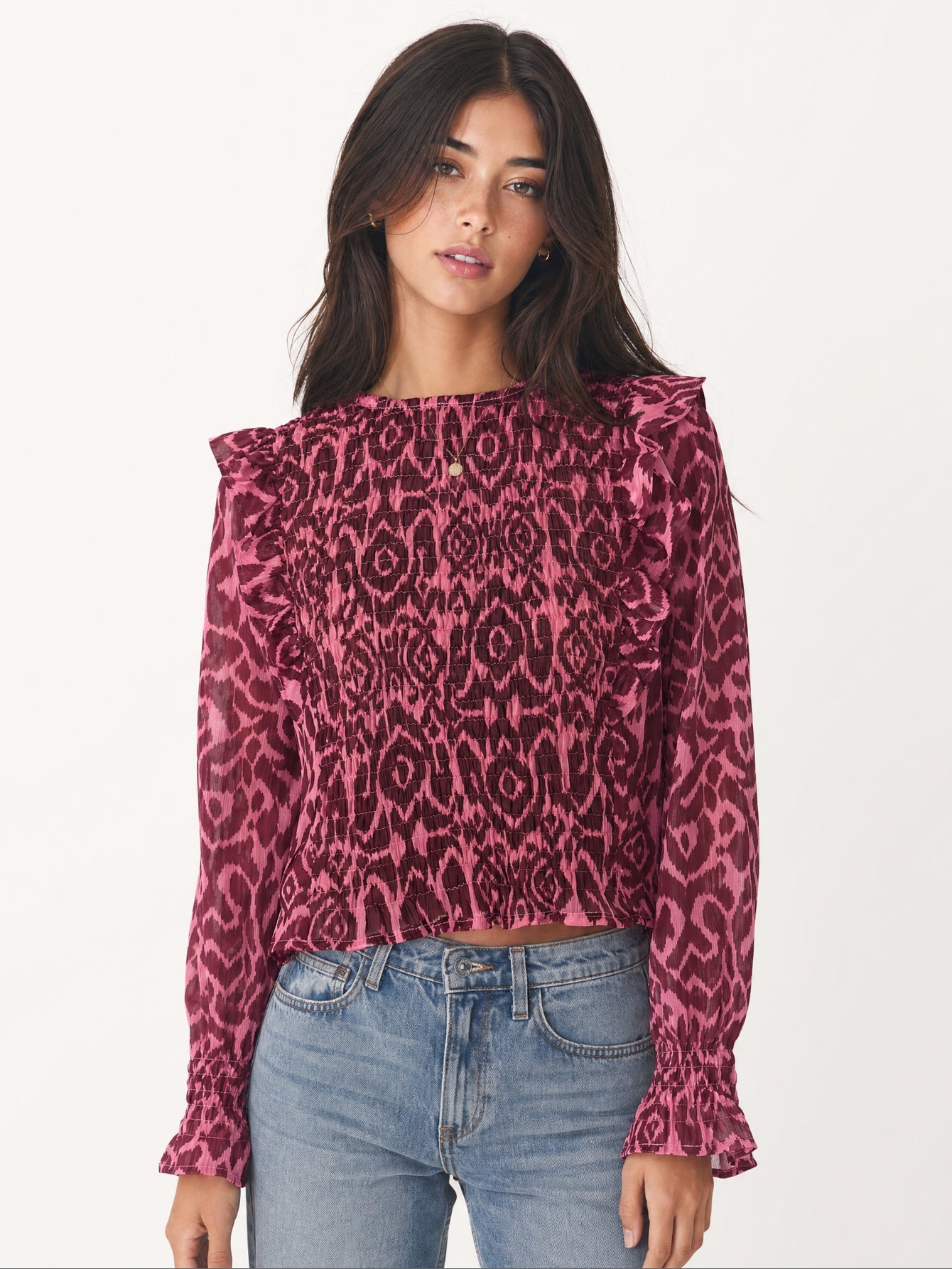 blouse ikat volantée bordeaux face