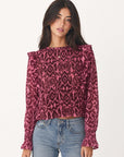 blouse ikat volantée bordeaux face