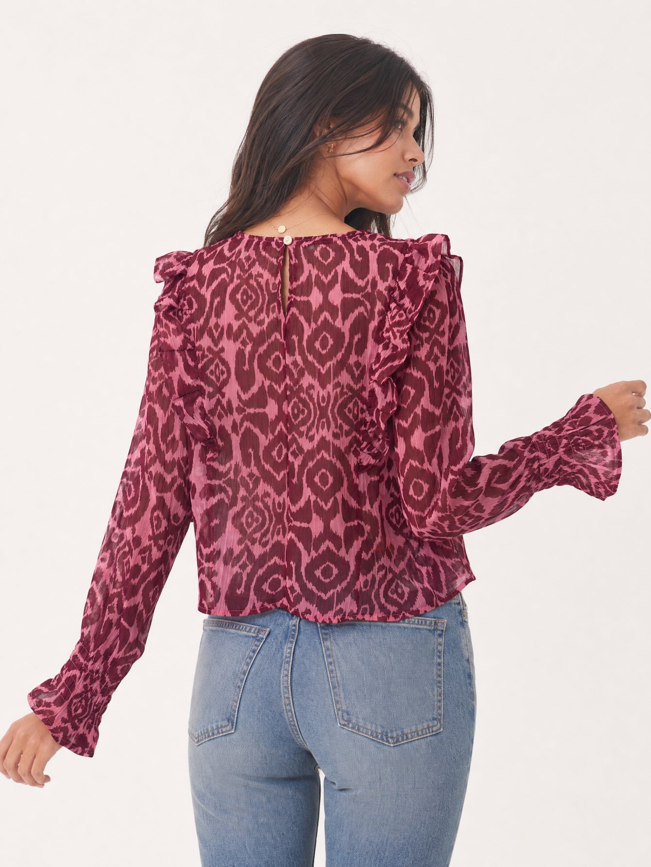 blouse ikat volantée bordeaux dos
