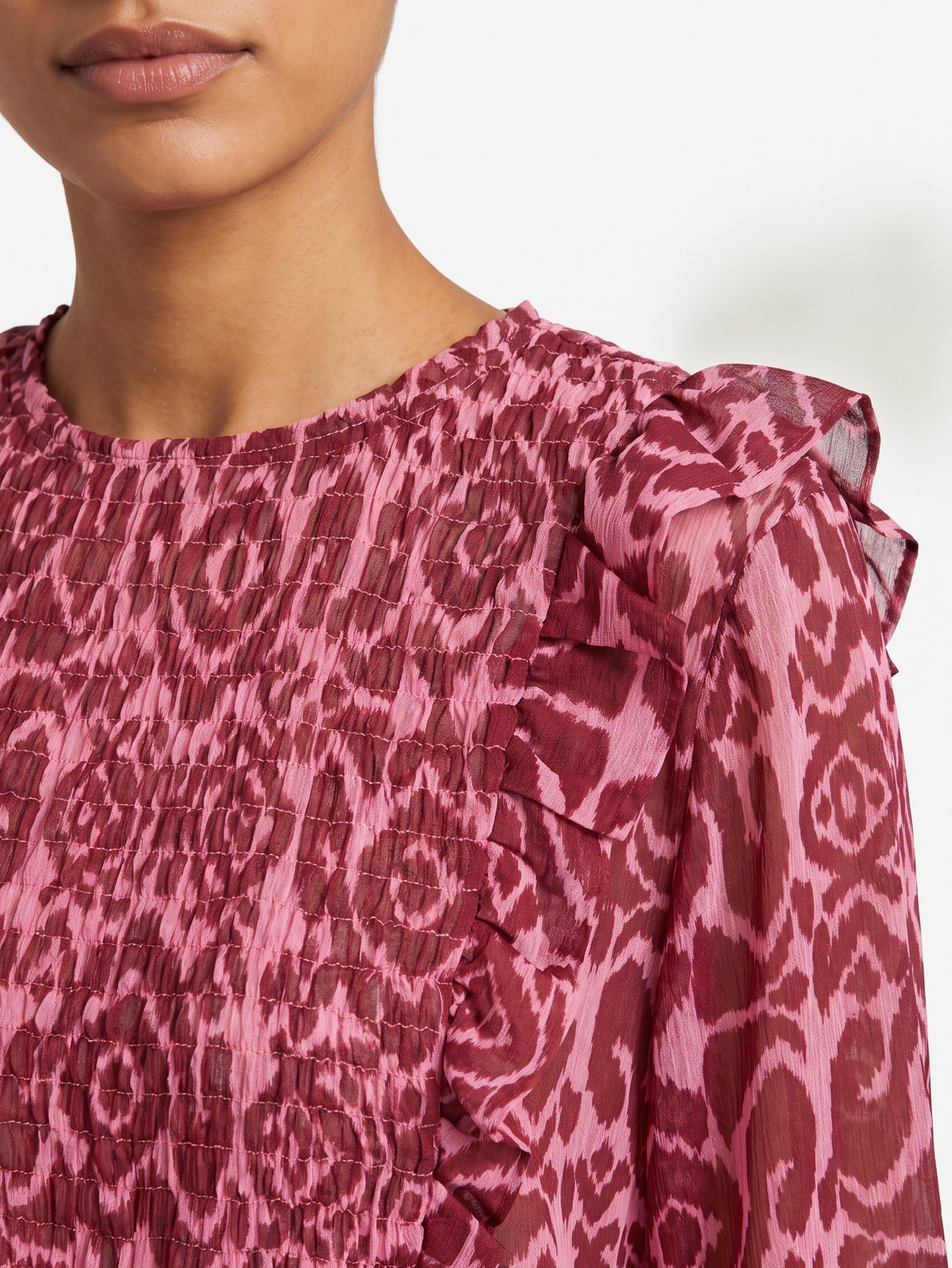 Zoom col rond blouse ikat bordeaux