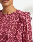 Zoom col rond blouse ikat bordeaux