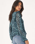 blouse ikat volantée bleu nuit profil