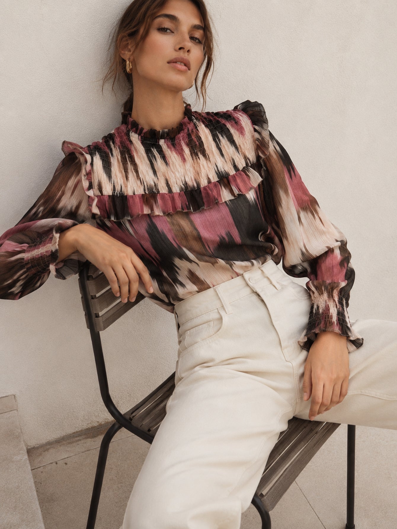Poignets smockés volantés blouse