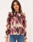 blouse bordeaux imprimée volants