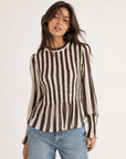 Blouse peplum rayée écru et marron
