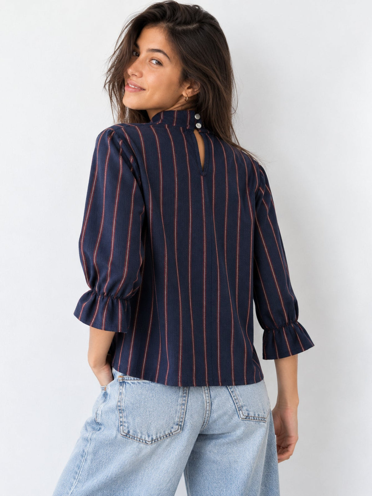 blouse bleu nuit profil manches 3 4