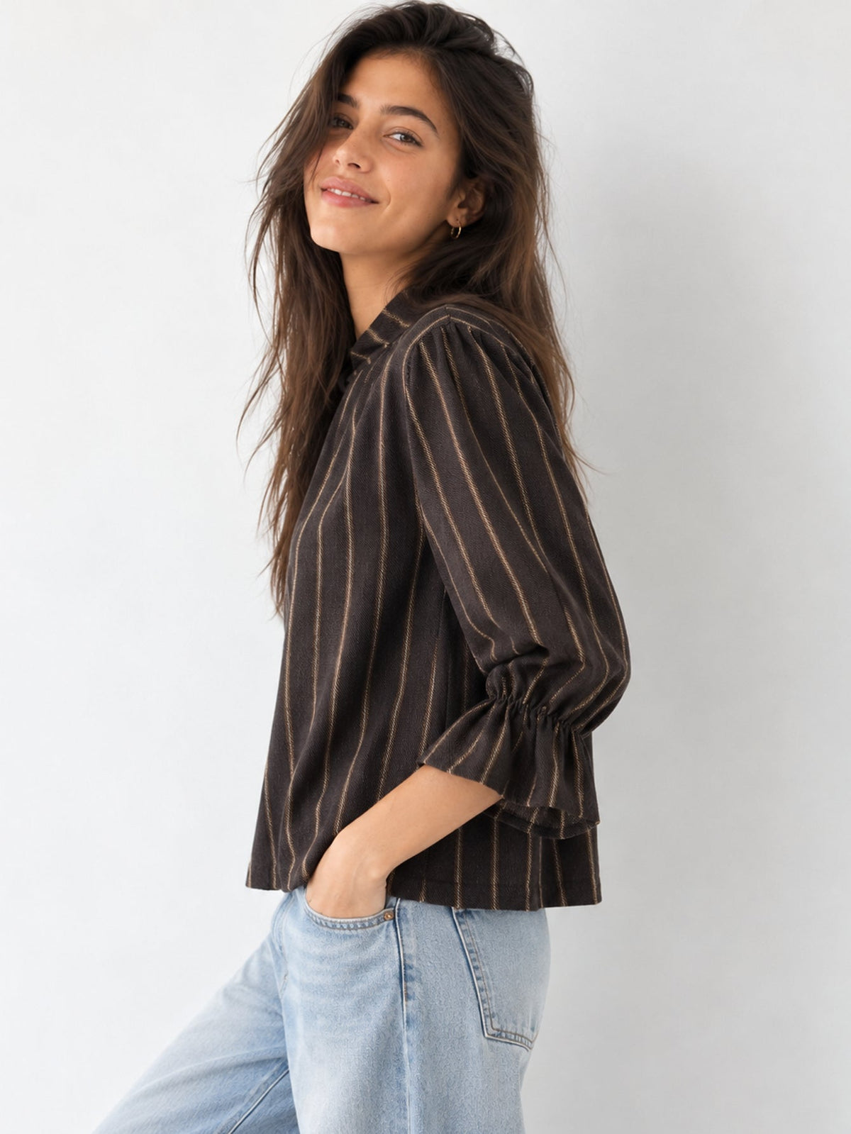 blouse rayée vue de profil manches 3 4