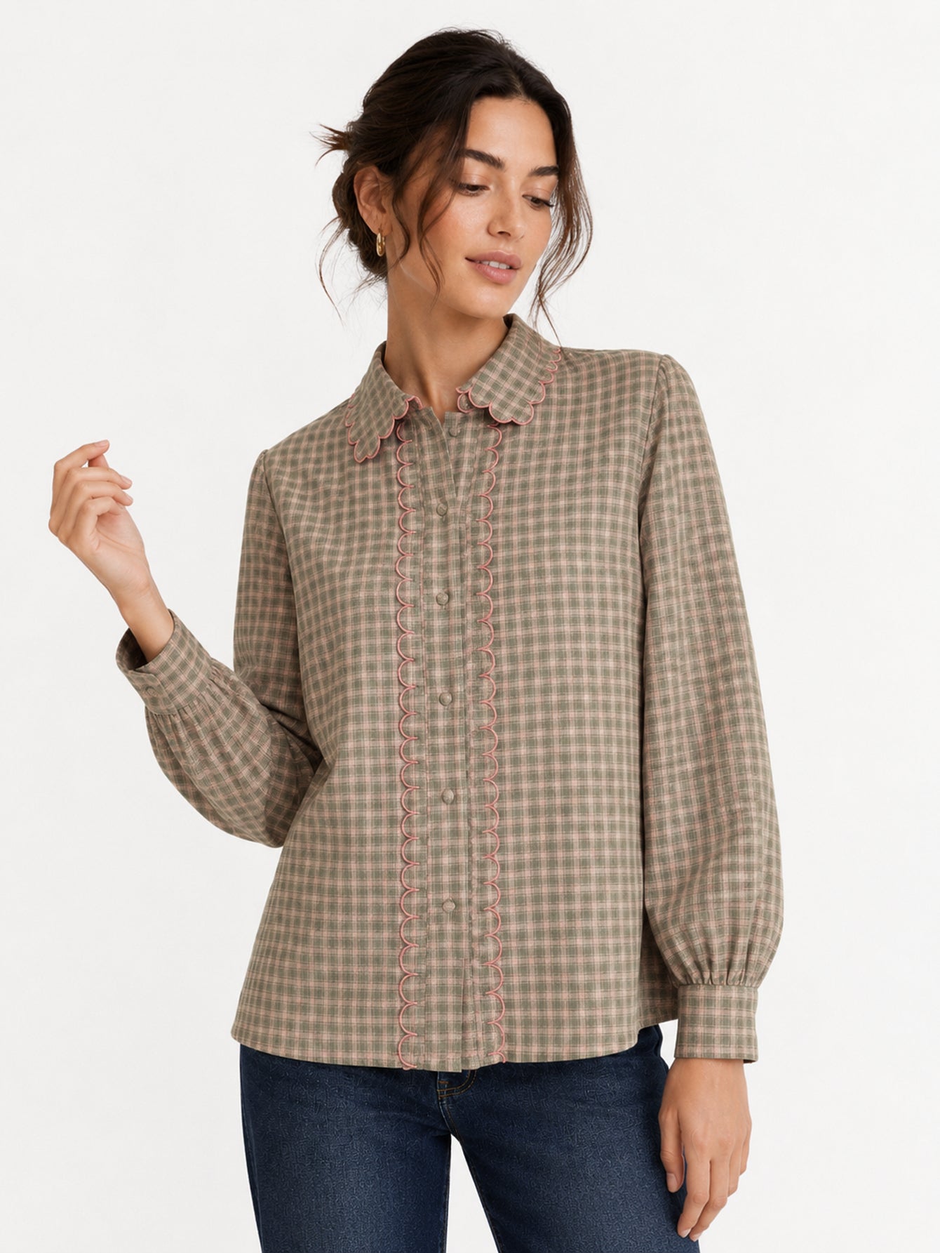 blouse texturée à col tailleur et manches longues vue produit 10