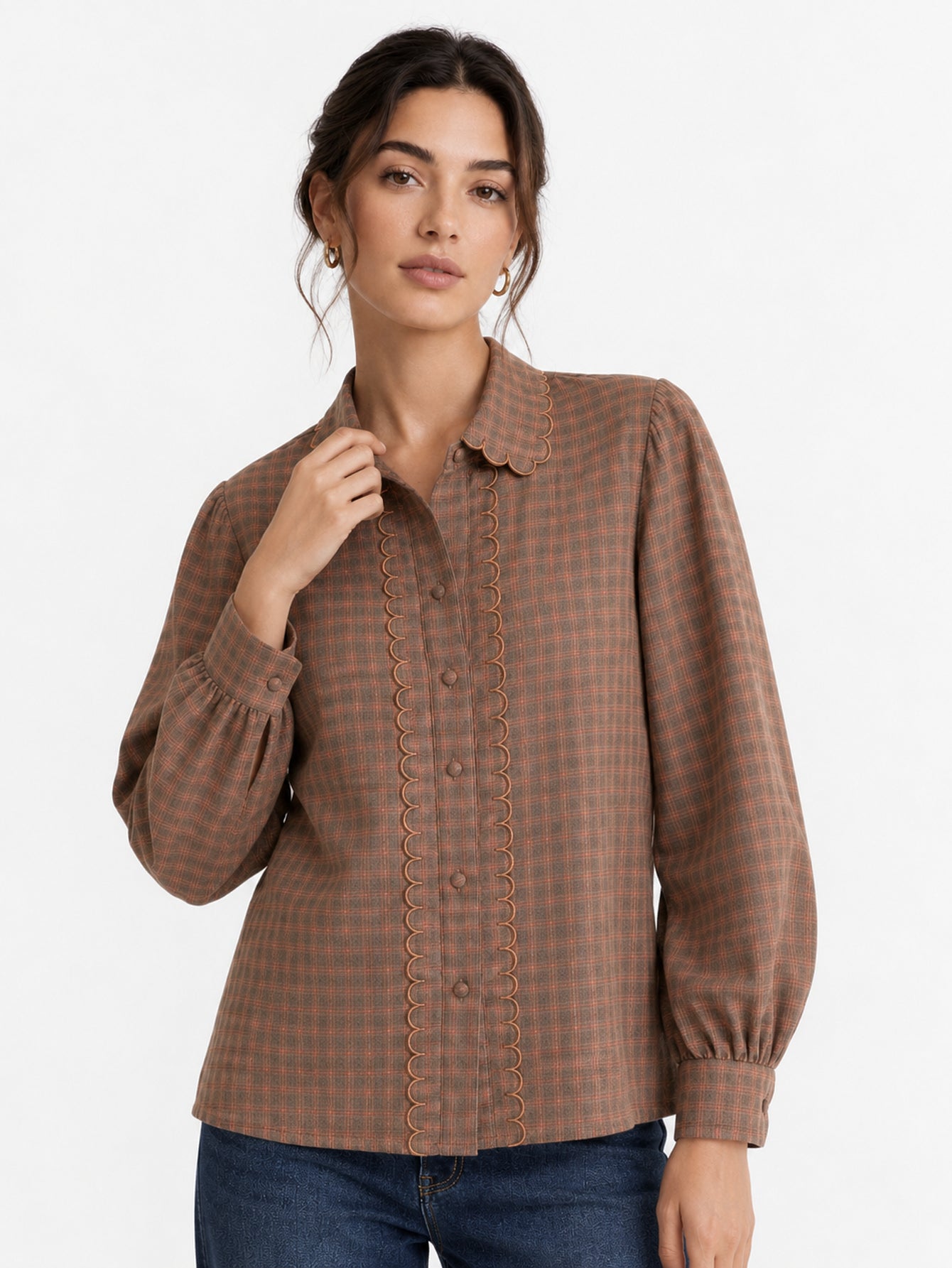 blouse texturée à col tailleur et manches longues vue produit 02