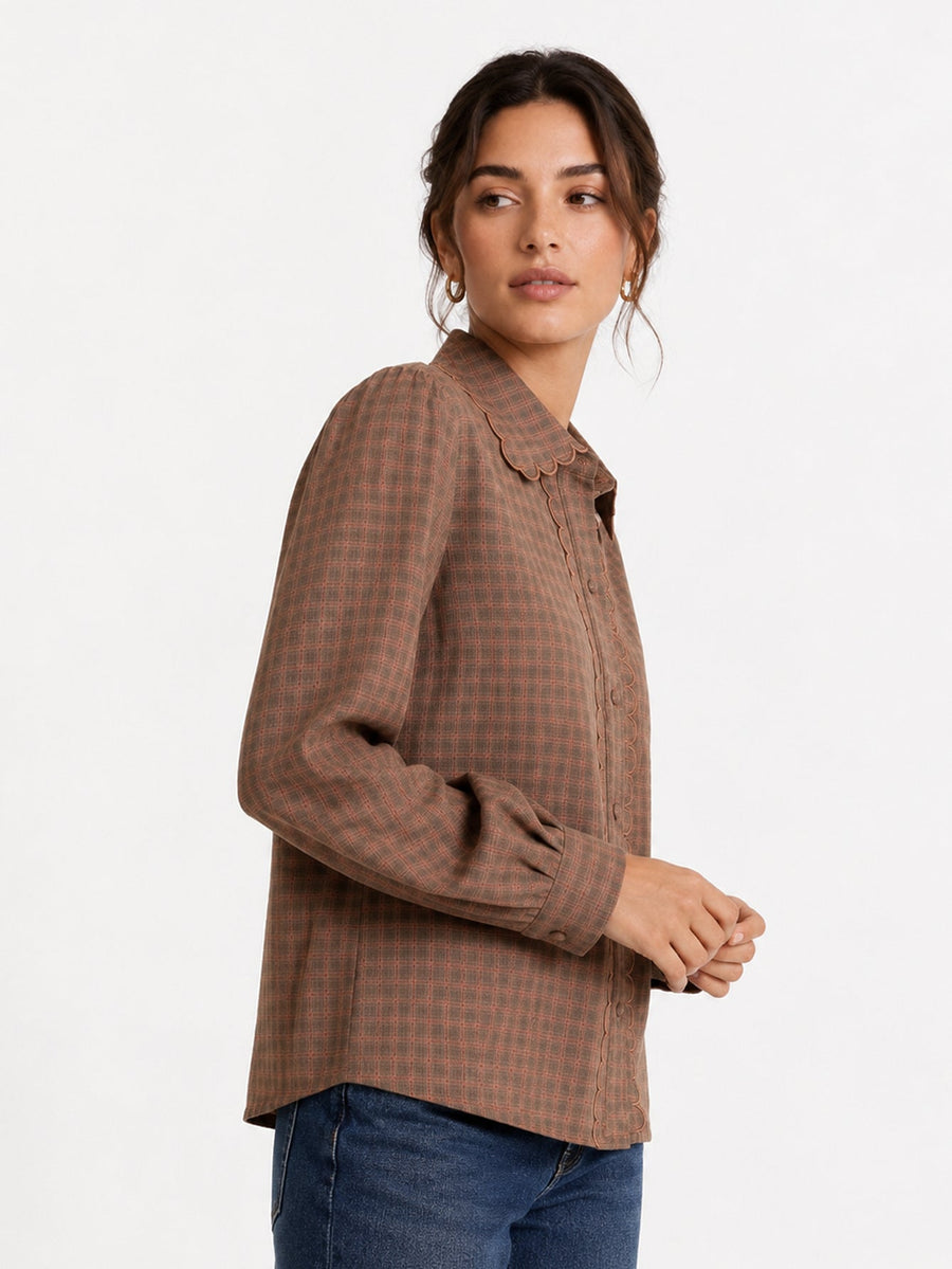 blouse texturée à col tailleur et manches longues vue produit 03