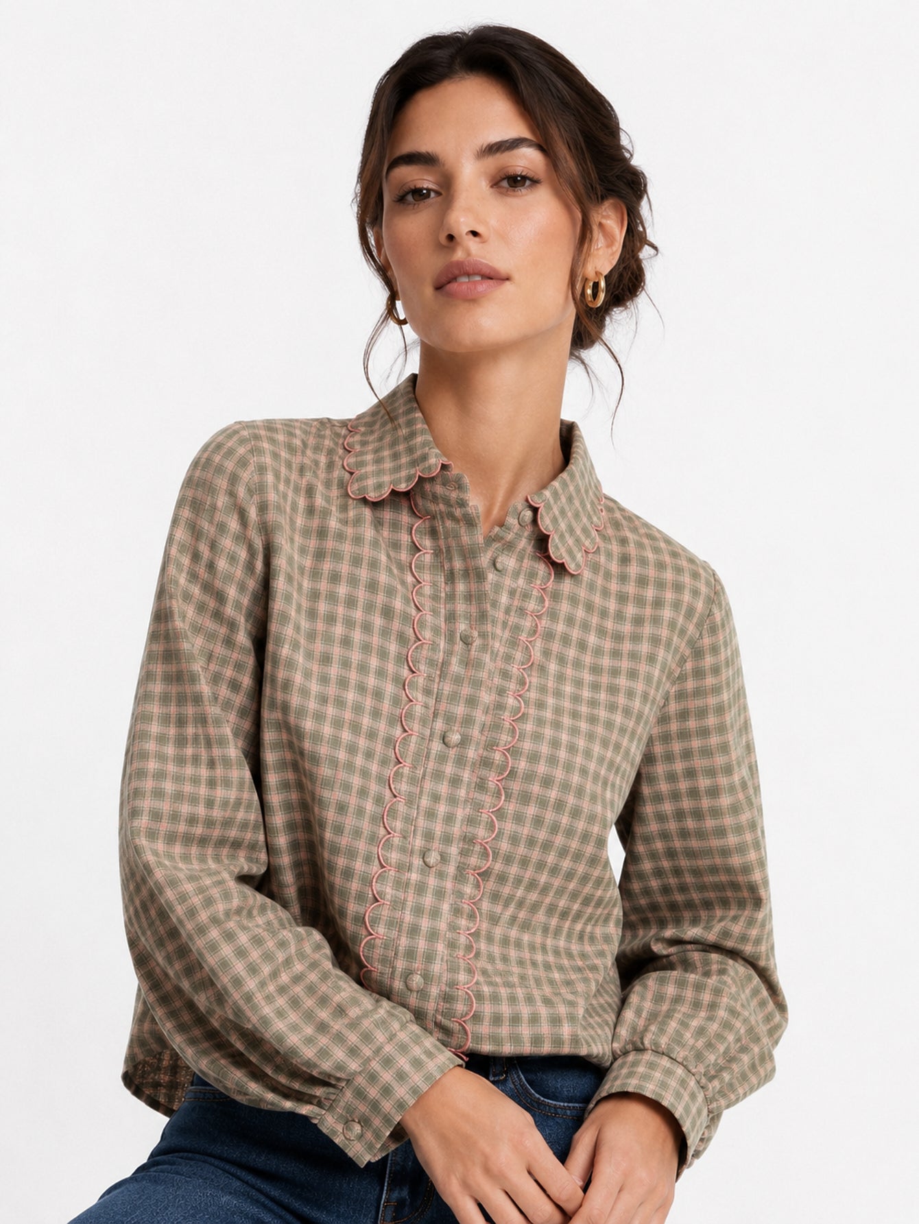 blouse texturée à col tailleur et manches longues vue produit 09