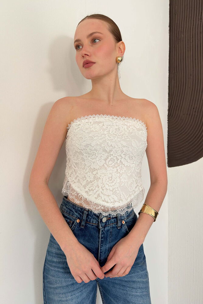 top13876 blouse sans bretelles en dentelle francaise creme image 1