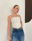 top13876 blouse sans bretelles en dentelle francaise creme image 2