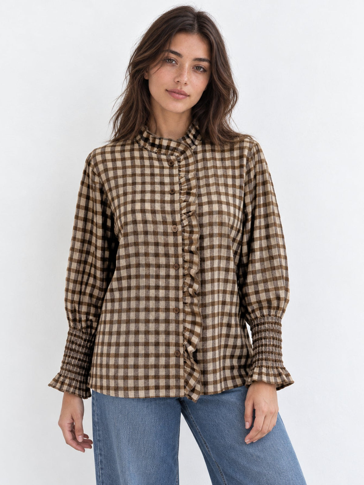blouse vichy col volanté