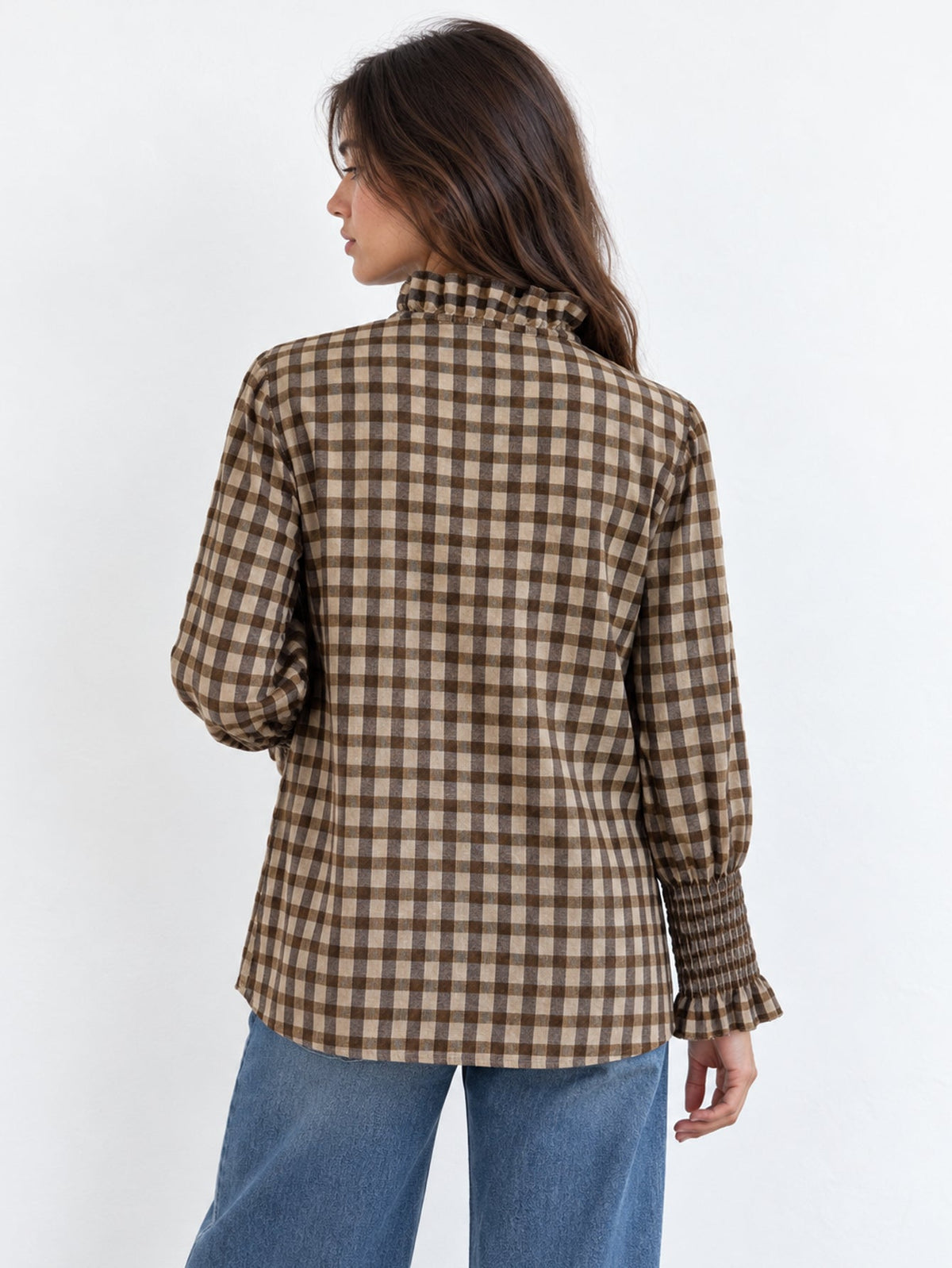 Dos blouse vichy col volanté