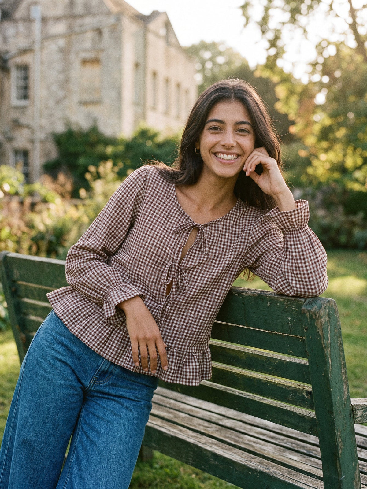Poignets élastiqués volantés de la blouse vichy
