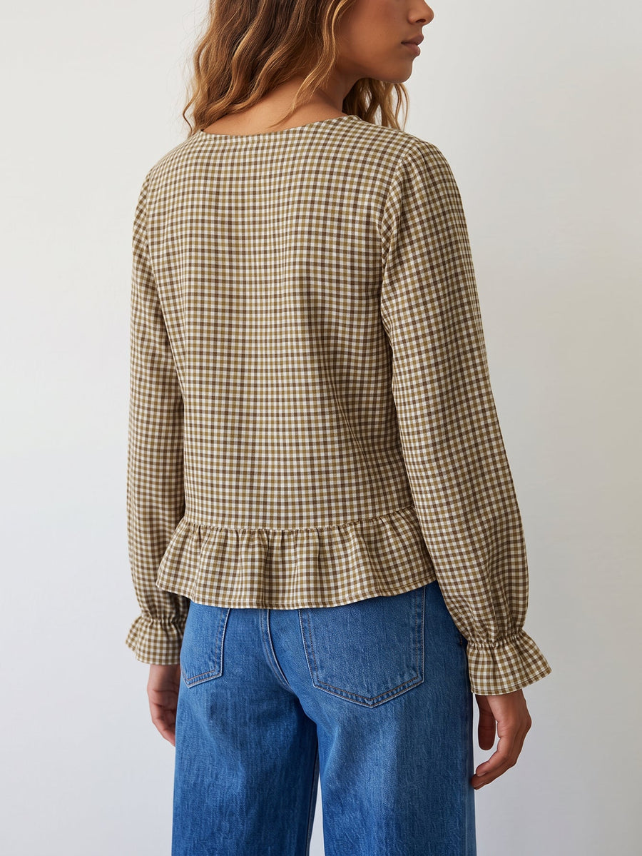 Dos de la blouse vichy moutarde avec basque