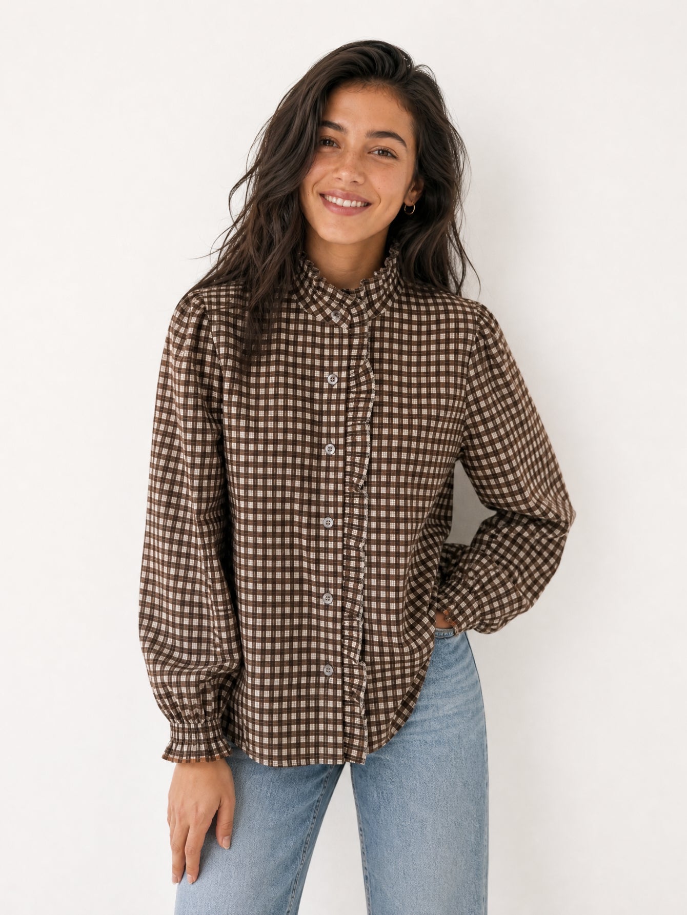blouse vichy col volanté