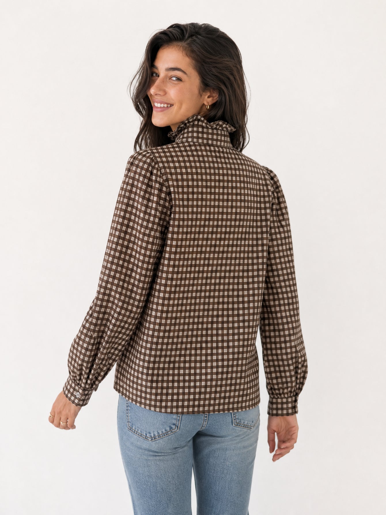 blouse vichy dos col volanté