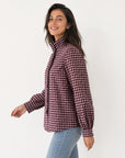 blouse vichy prune col volanté