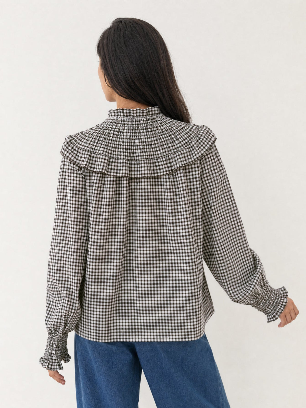 Blouse vichy coloris marron écru