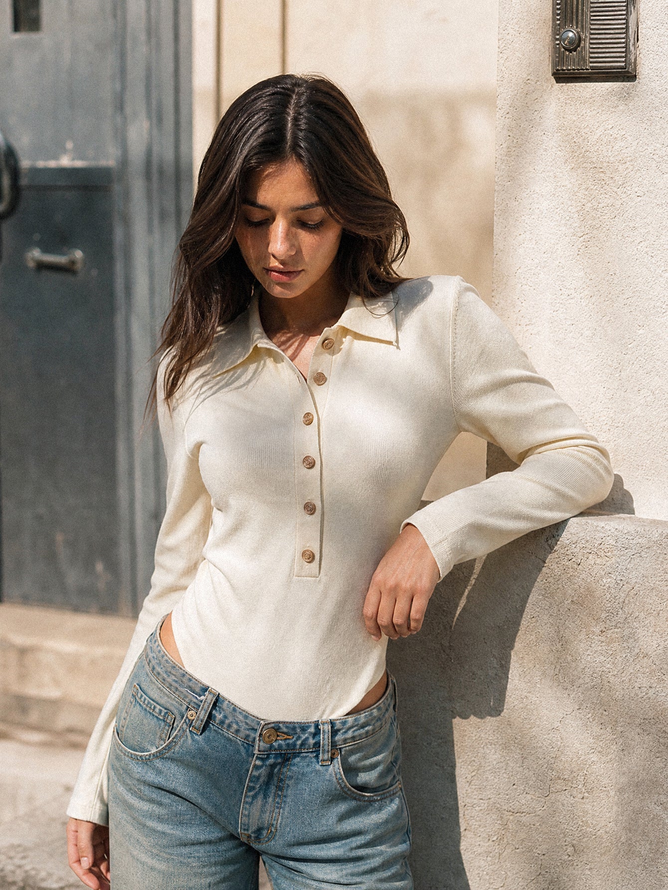 Body maille col polo écru
