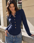 Body maille col polo bleu marine
