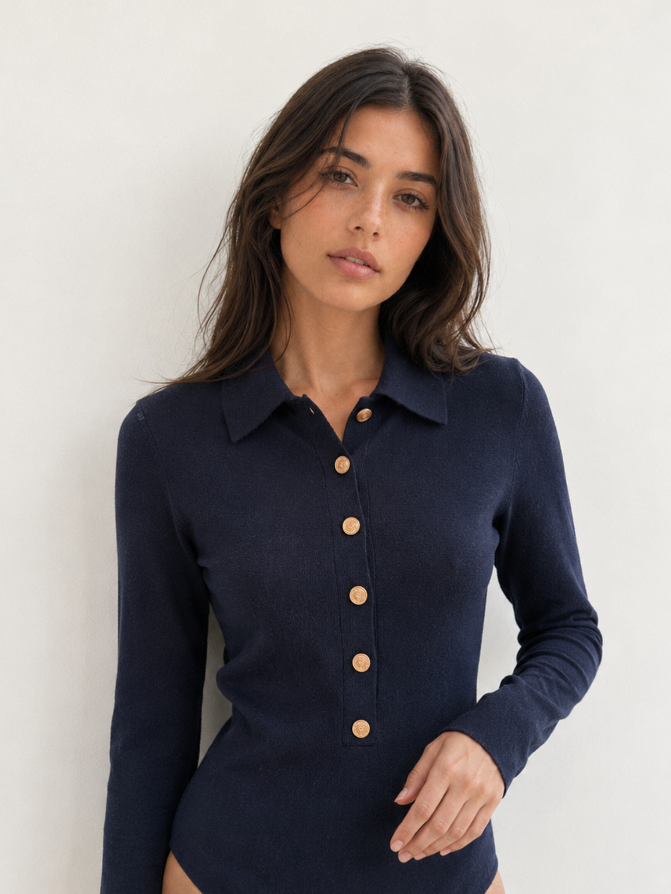 Body maille bleu marine patte boutonnée