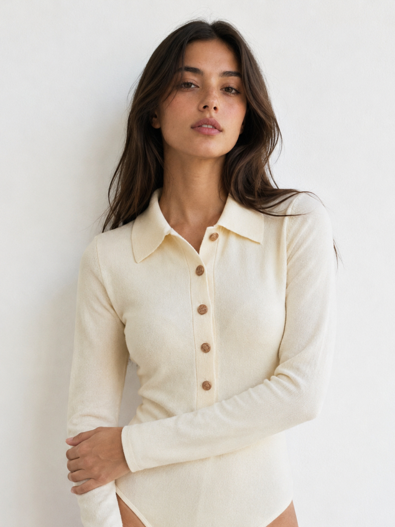 Body col polo écru boutons dorés