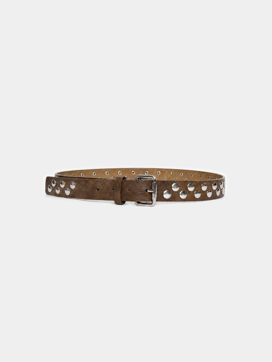 Ceinture cloutée marron boucle métal