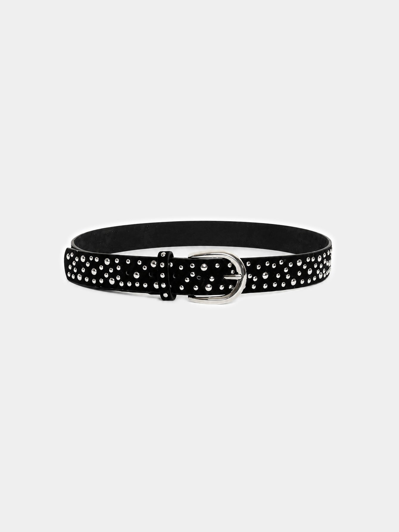 Ceinture cloutée en suédine noire boucle argentée
