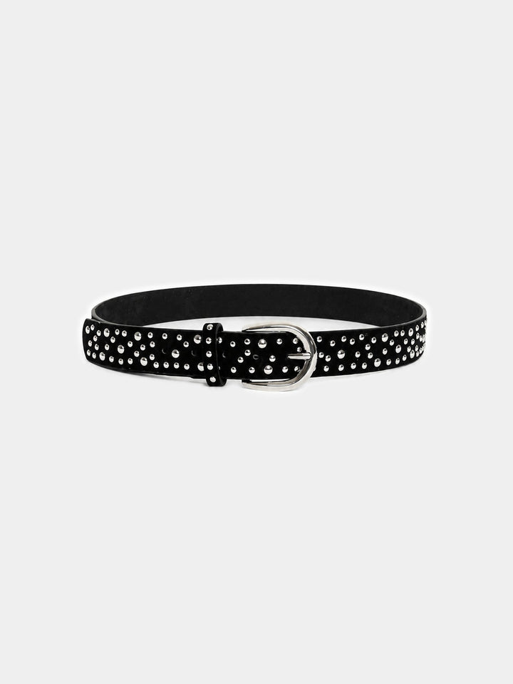 Ceinture cloutée en suédine noire boucle argentée