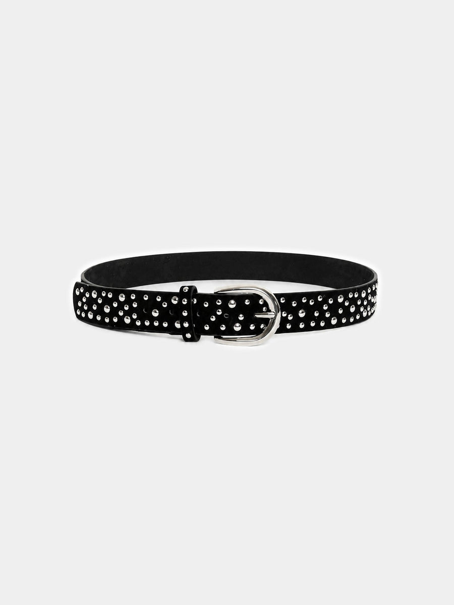 Ceinture cloutée en suédine noire boucle argentée