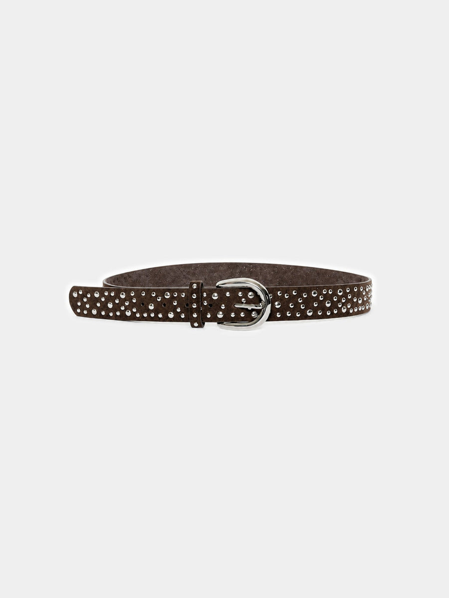 Ceinture cloutée en suédine marron foncé