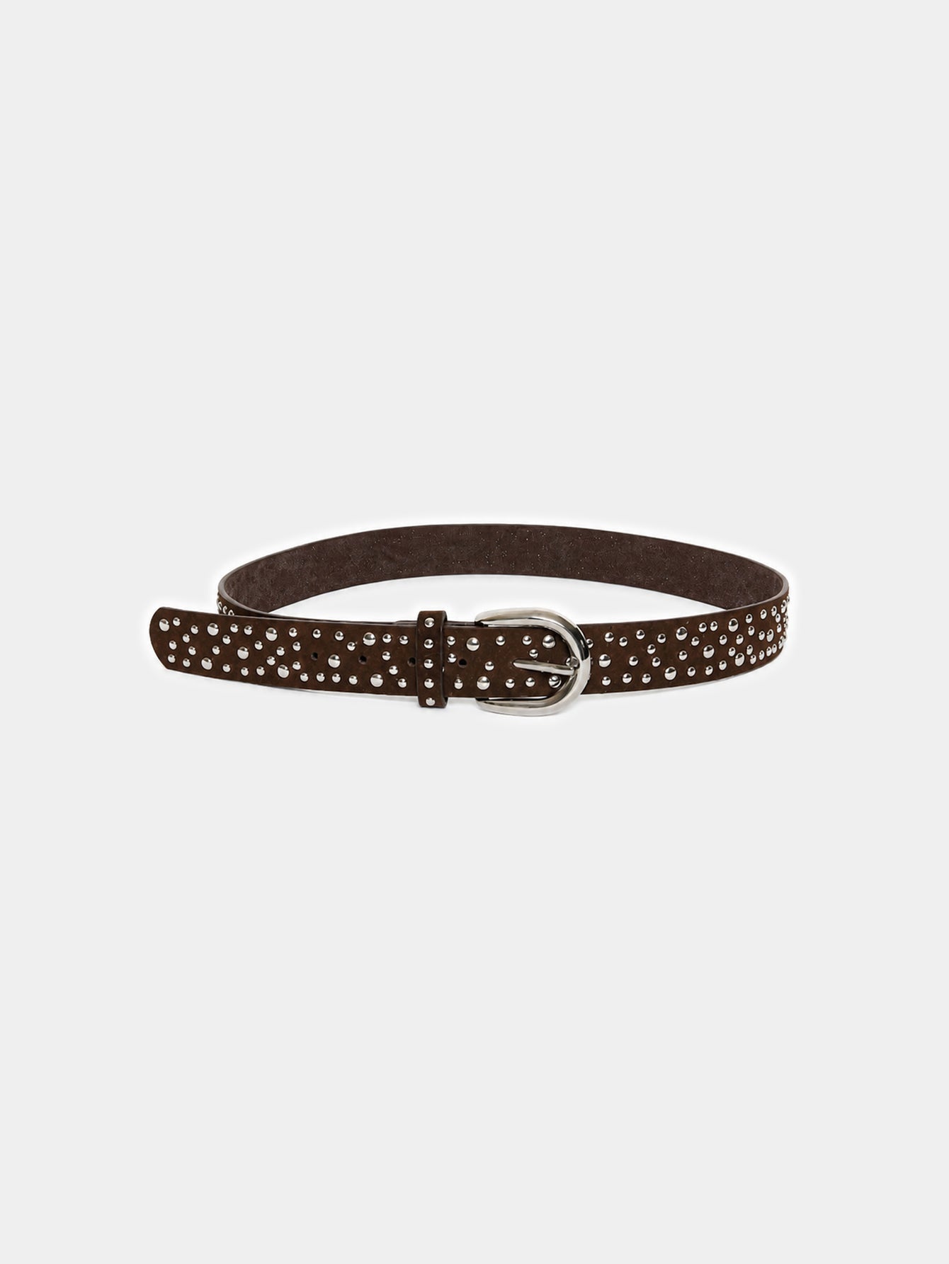 Ceinture cloutée marron foncé boucle ovale argentée