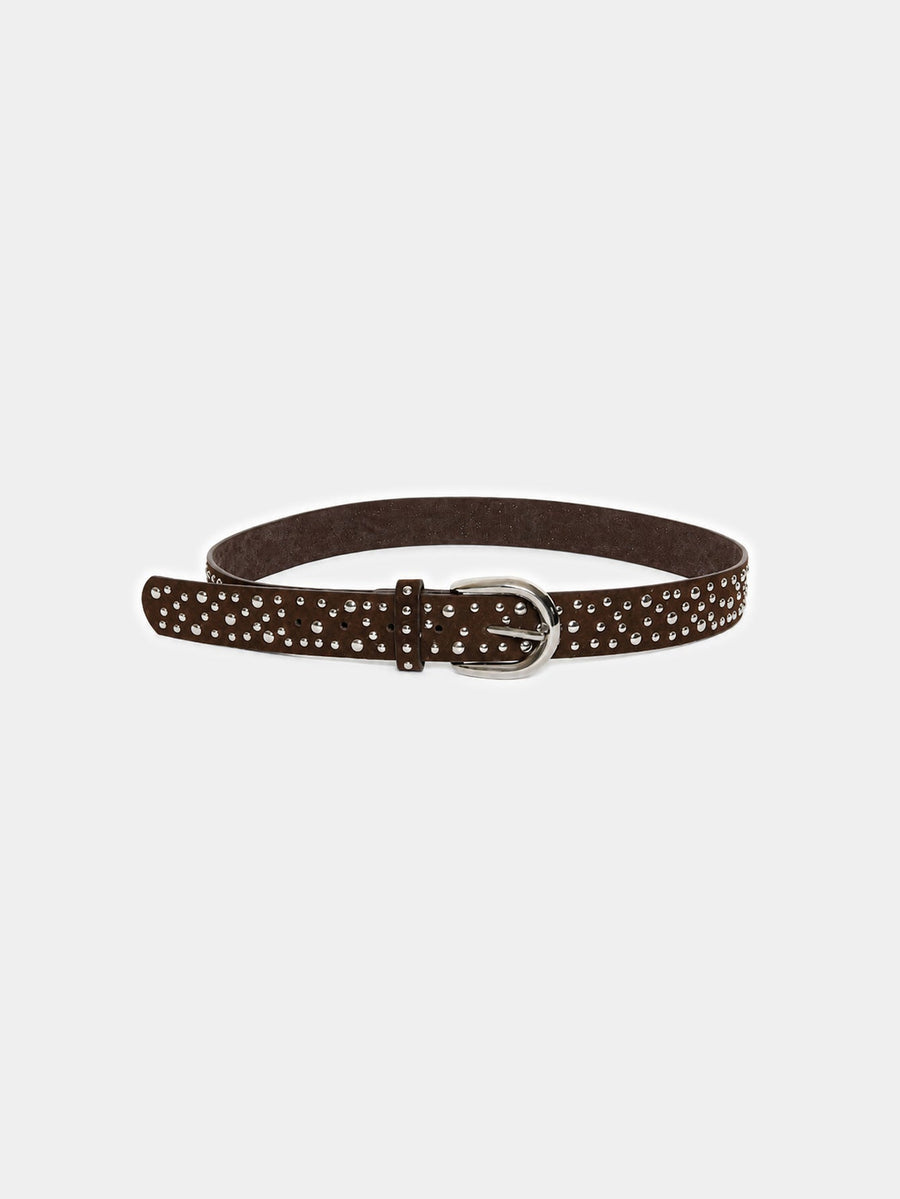 Ceinture cloutée marron foncé boucle ovale argentée