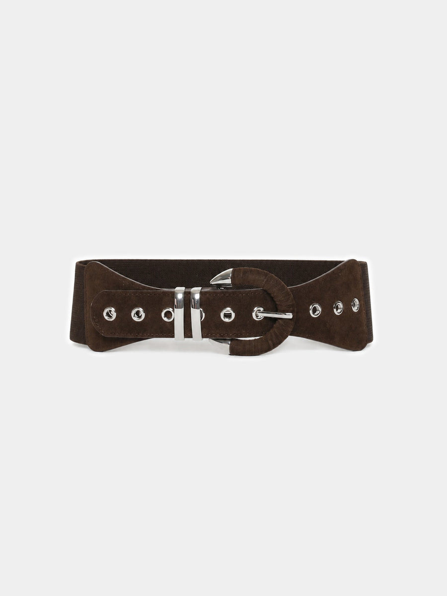 Ceinture élastique large effet suédine marron face