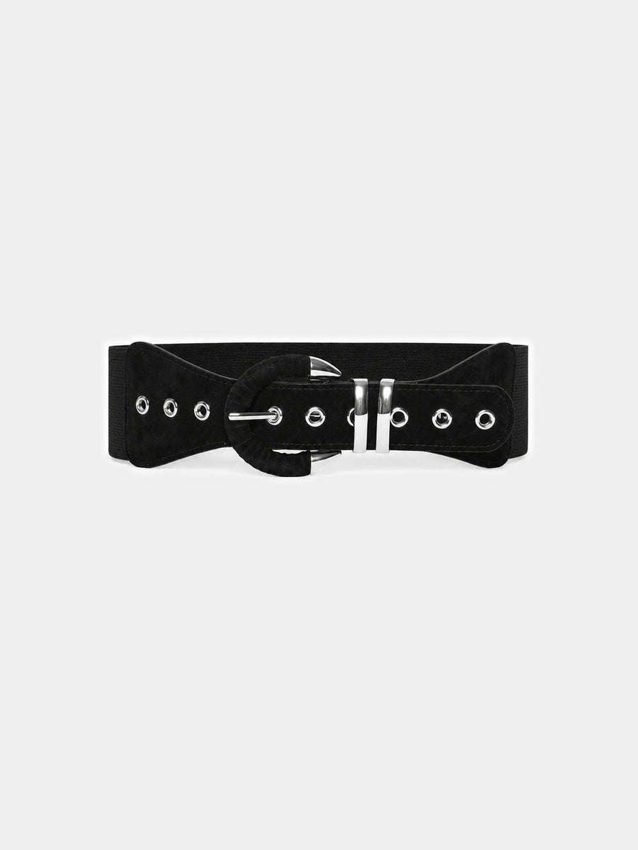 Ceinture élastique large effet suédine noire face