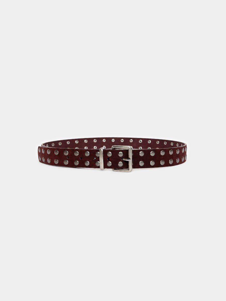 Ceinture cloutée aspect daim bordeaux